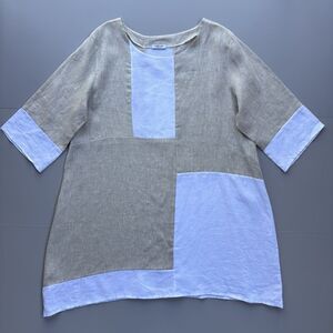 Puro Lino Size US 10 Oversized Tunic Top Made In Italy 100% Linen Lagenlook Boho